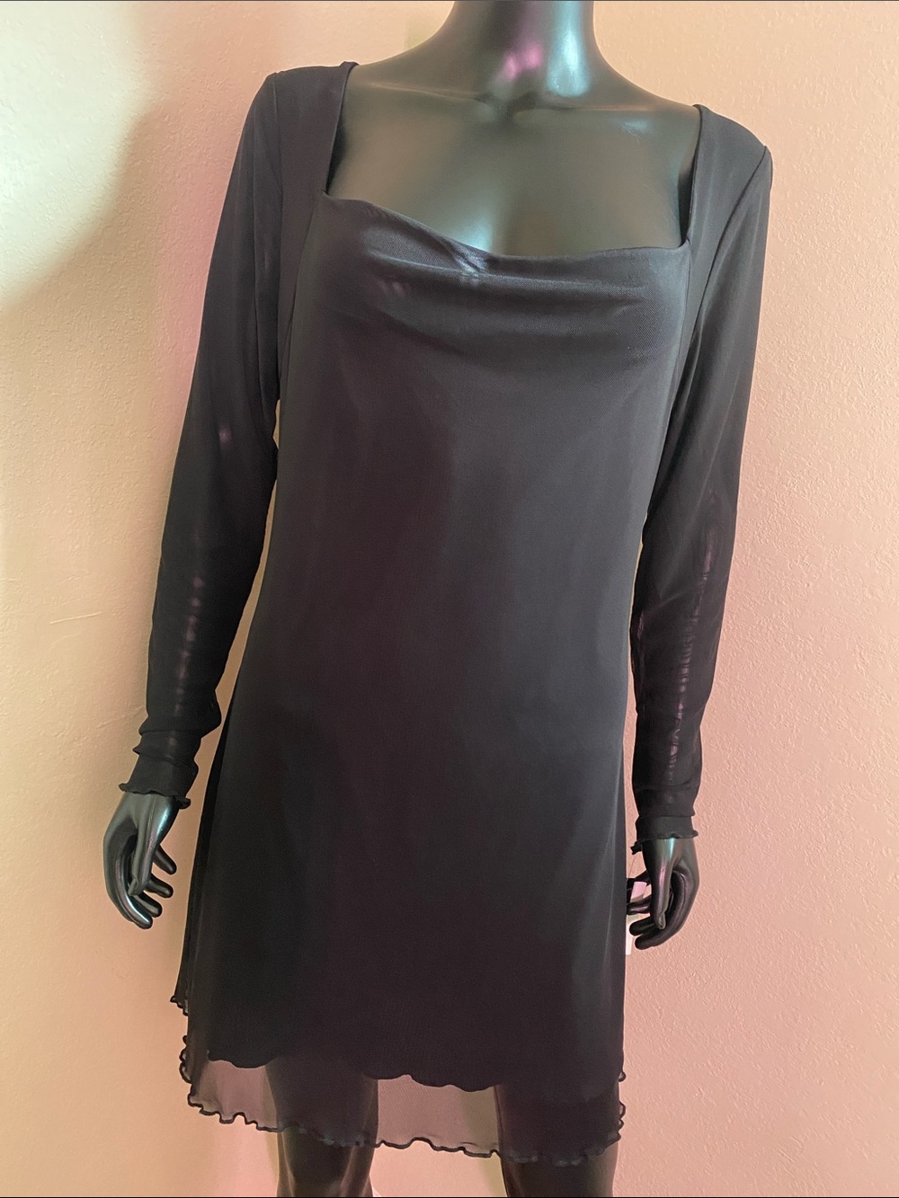 Speechless Sheer Black Long Sleeve Cowl Neck Dress NWTs